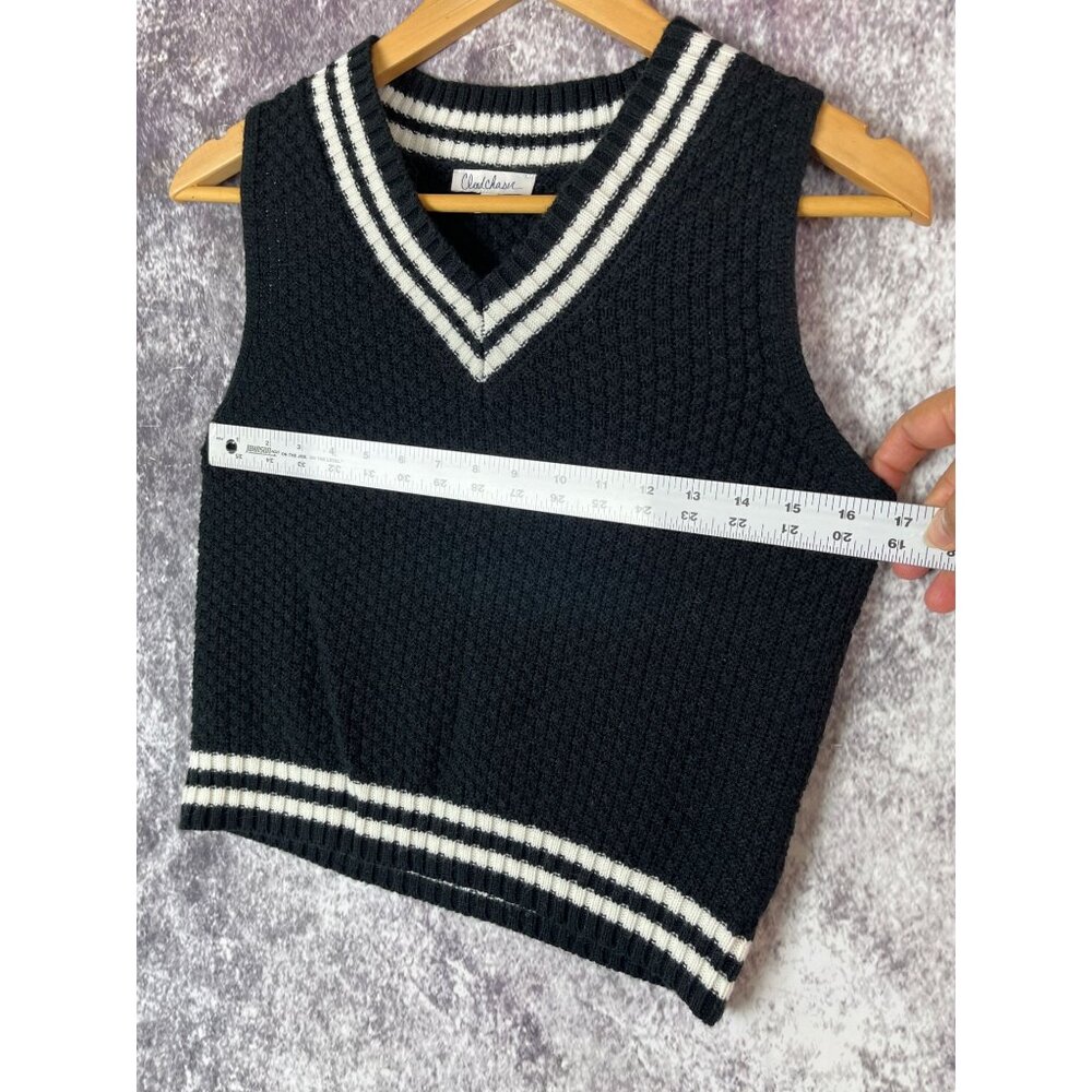 Cloud Chaser Sweater Vest Women's Small Black White Grandpacore Preppy Knit - Picture 7 of 8